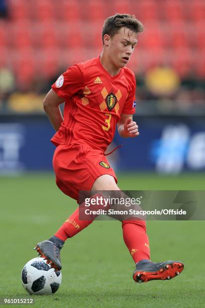 Siebe Vandermeulen of Belgium in action during the UEFA European Under-17 Championship Semi Final match between Italy and Belgium at the Aesseal New...