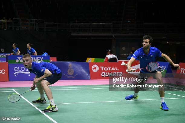 Thom Gicquel and Ronan Labar of France compete against Liu Cheng and Zhang Nan of China during Preliminary Round on day two of the BWF Thomas & Uber...