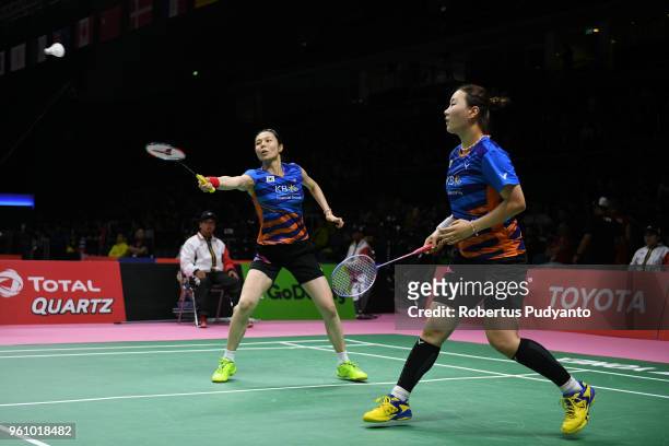 Kim So Yeong and Shin Seung Chan of South Korea compete against Alina Davletova and Olga Morozova of Russia during Preliminary Round on day two of...