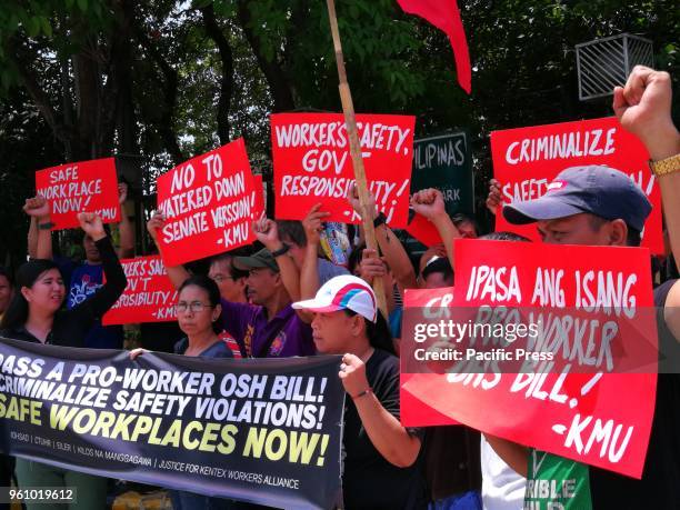 Militant Workers from Kilusang Mayo Uno staged a protest in front if the Senate of the Philippines lobbying to pass to Occupational Hazard Safety...