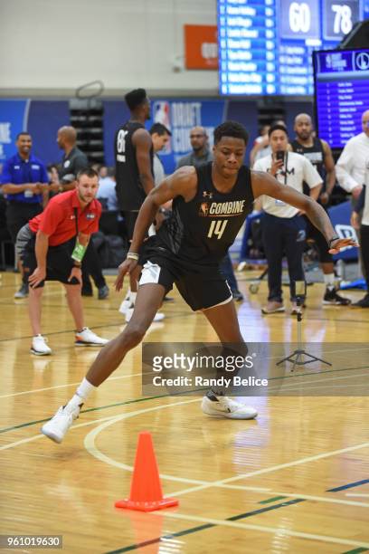 Kostas Antetokounmpo runs the shuttle drill during the NBA Draft Combine Day 2 at the Quest Multisport Center on May 18, 2018 in Chicago, Illinois....