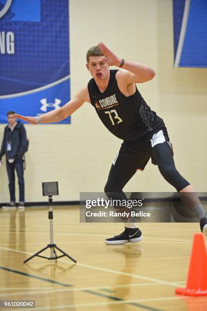 Moritz Wagner runs the shuttle drill during the NBA Draft Combine Day 2 at the Quest Multisport Center on May 18, 2018 in Chicago, Illinois. NOTE TO...