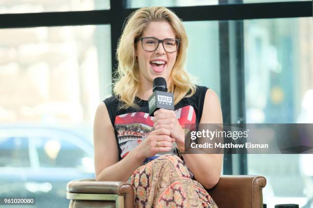 Actress Emily Bett Rickard visits BUILD Series to discuss the TV series, 'Arrow' at Build Studio on May 21, 2018 in New York City.