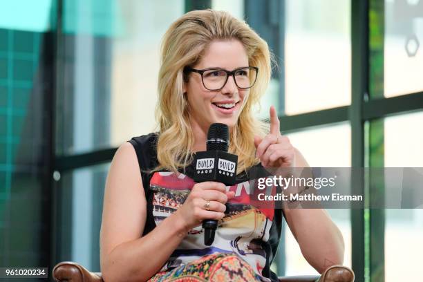 Actress Emily Bett Rickard visits BUILD Series to discuss the TV series, 'Arrow' at Build Studio on May 21, 2018 in New York City.