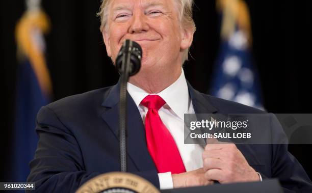 President Donald Trump speaks during the swearing-in ceremony for Gina Haspel as Director of the Central Intelligence Agency at CIA Headquarters in...