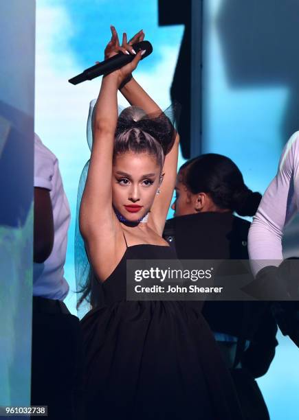 Recording artist Ariana Grande performs at the 2018 Billboard Music Awards at MGM Grand Garden Arena on May 20, 2018 in Las Vegas, Nevada.