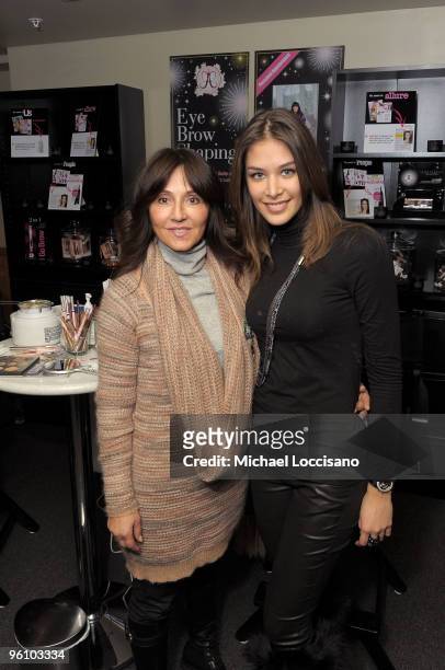 Brow stylist Anastasia Soare and Miss Universe 2008 Dayana Mendoza attend the GenArt Lounge Day 2 at The Sky Lodge on January 23, 2010 in Park City,...