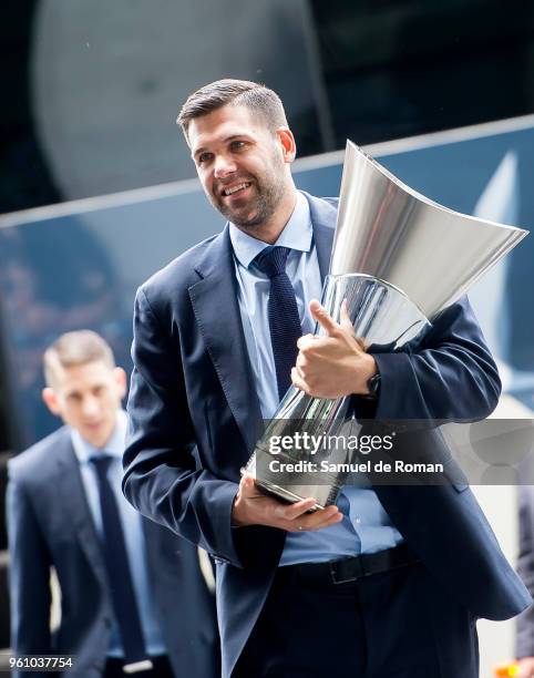 Real Madrid captain Felipe Reyes arrives at the City Hall of Madrid during the celebrations of Real Madrid Basketball team after they won The...