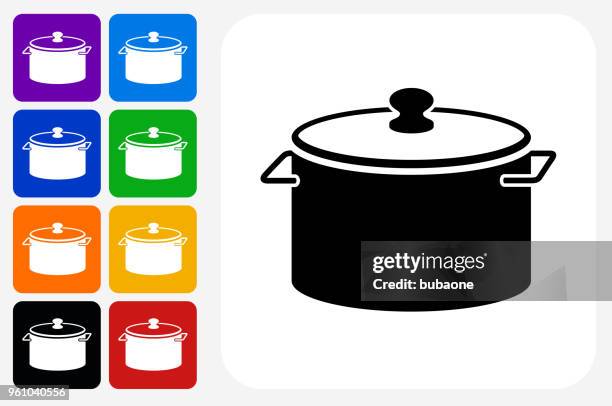 pot icon square button set - kitchen rendering stock illustrations