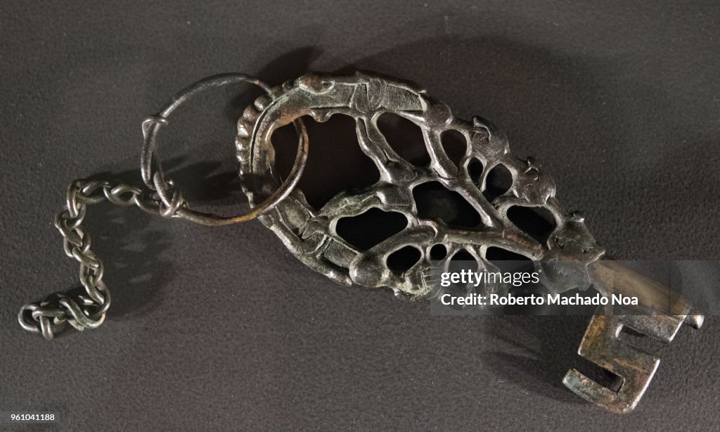 Antique metallic key. Objects from the Vikings era over a...