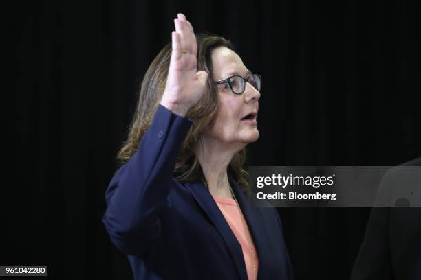 Gina Haspel, director of the Central Intelligence Agency , is sworn in by U.S. Vice President Mike Pence, not pictured, during a ceremony at the CIA...