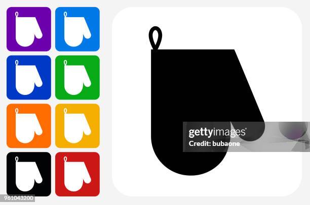 cooking glove icon square button set - bright kitchen stock illustrations