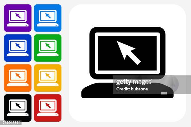computer icon square button set - multiple computer screens white background stock illustrations