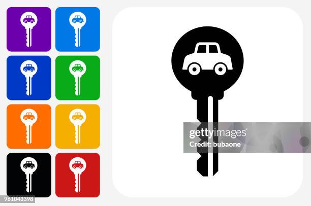 car keys icon square button set - car keys white background stock illustrations