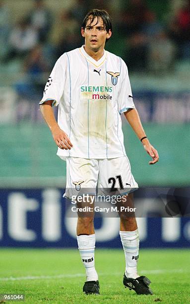 Simone Inzaghi of Lazio in action during the UEFA Champions League match against Nantes played at the Olympic Stadium in Rome Italy. Nantes won the...