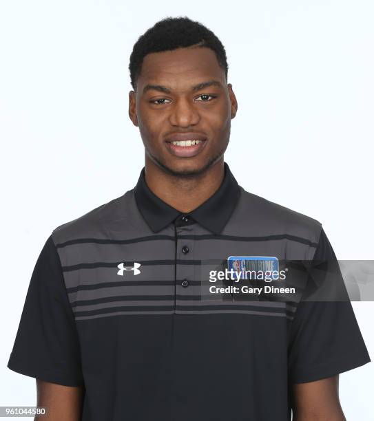 Brandon McCoy poses for a head shot at the Body Image station for the Medical Evaluation portion of the 2018 NBA Combine powered by Under Armour on...