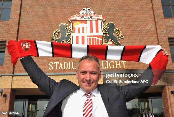 New Sunderland owner Stewart Donald poses outside the ground at the Stadium of Light on May 21, 2018 in Sunderland, England.