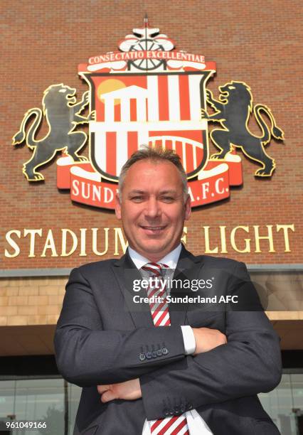 New Sunderland owner Stewart Donald poses outside the ground at the Stadium of Light on May 21, 2018 in Sunderland, England.