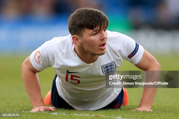 Bobby Duncan of England lies prone during the UEFA European Under-17 Championship Semi Final match between England and Netherlands at the Proact...