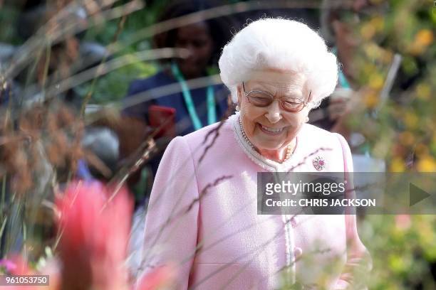 Britain's Queen Elizabeth II visits the 2018 Chelsea Flower Show in London on May 21, 2018. The Chelsea flower show, held annually in the grounds of...