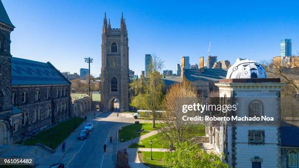 The Soldier's Tower in the Saint George Campus which belongs to the University of Toronto. Aerial view.