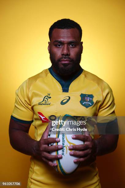 Samu Kerevi poses during the Australian Wallabies headshot session on May 7, 2018 in Gold Coast, Australia.