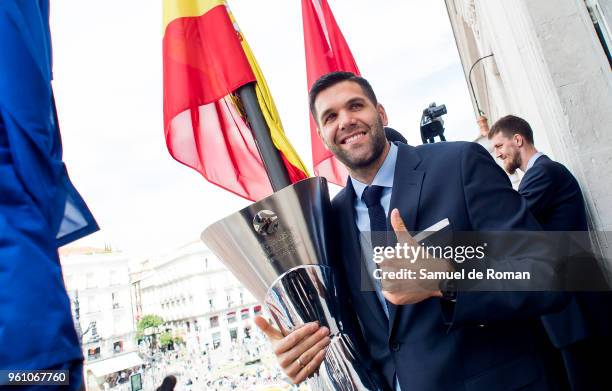 Felipe Reyes celebrates the victory of Real Madrid of the Euroleague on May 21, 2018 in Madrid, Spain.