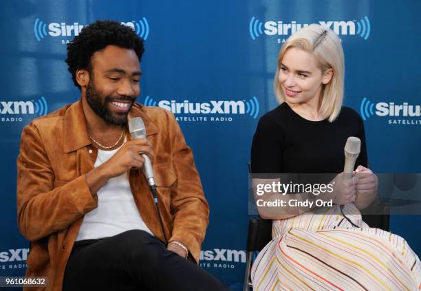 Donald Glover and Emilia Clarke take part in SiriusXM's Town Hall with the cast ofÊSolo: A Star Wars Story hosted by SiriusXM's Dalton Ross at...