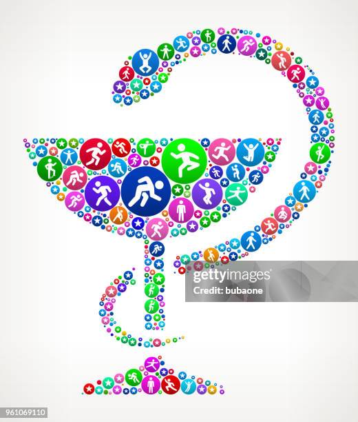 medical goblet and snake people in motion fitness icon pattern - animal arm stock illustrations