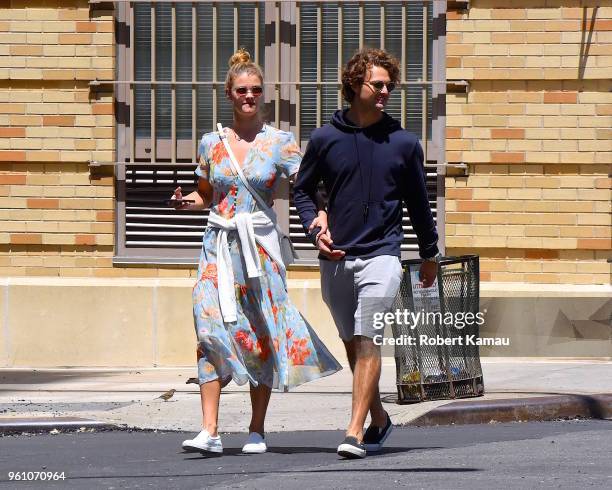 Nina Agdal and Jack Brinkley-Cook walking in Manhattan on May 21, 2018 in New York City.