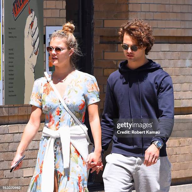 Nina Agdal and Jack Brinkley-Cook walking in Manhattan on May 21, 2018 in New York City.