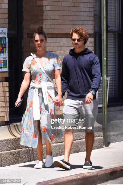 Nina Agdal and Jack Brinkley-Cook walking in Manhattan on May 21, 2018 in New York City.