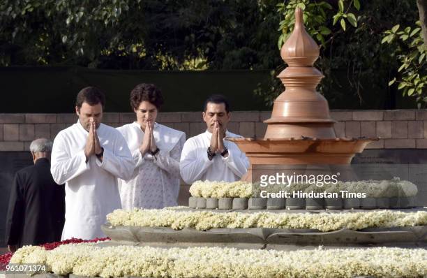 President of Indian National Congress Rahul Gandhi, Priyanka Gandhi Vadra along with her husband Robert Vadra pay tributes to former Prime Minister...