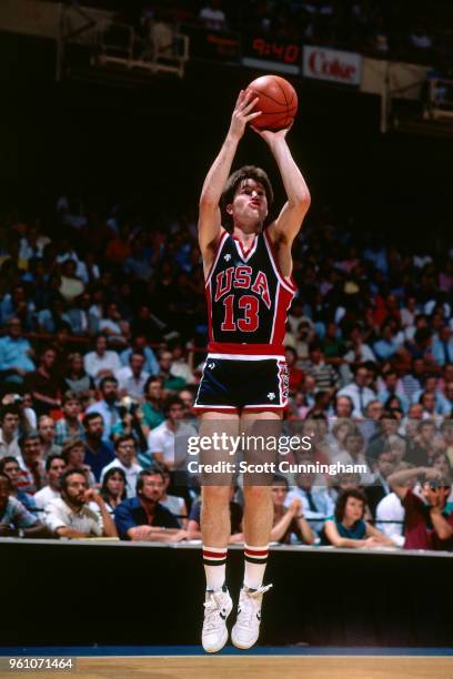 Chris Mullin of USA Basketball shoots the ball against the NBA Stars on July 12, 1984 at the Greensboro Coliseum in Greensboro, North Carolina. NOTE...
