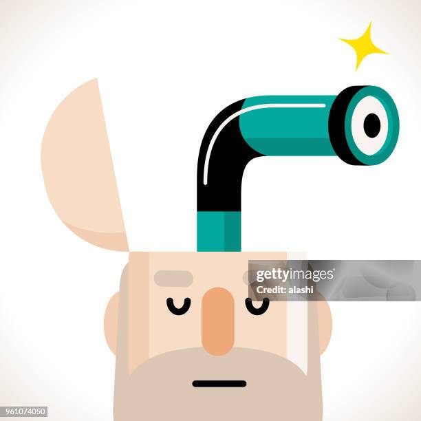 senior man with an opened head and periscope - periscope stock illustrations