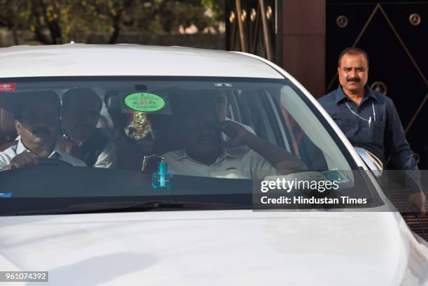 Leader H. D. Kumaraswamy, who is all set to take over as 24th Karnataka Chief Minister on May 23, arrives to meet Bahujan Samaj Party Chief Mayawati...