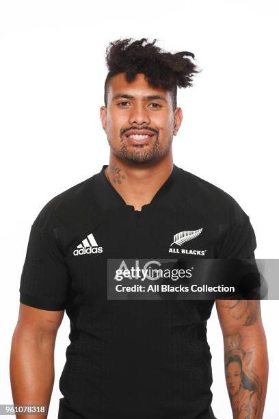 Ardie Savea poses during a New Zealand All Blacks headshots session on May 21, 2018 in Auckland, New Zealand.