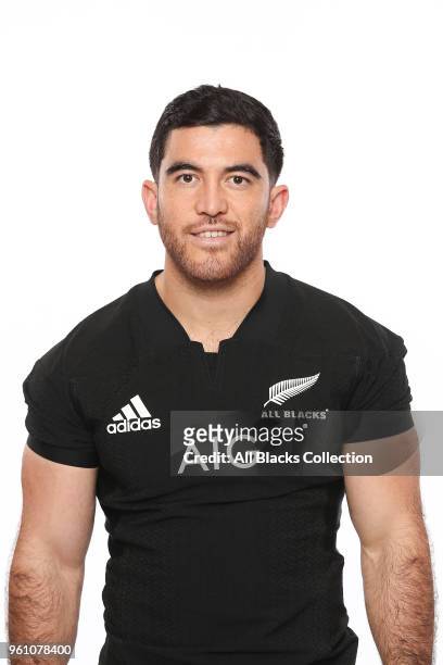 Nehe Milner-Skudder poses during a New Zealand All Blacks headshots session on May 21, 2018 in Auckland, New Zealand.