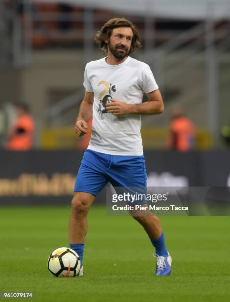 Andrea Pirlo in action during Andrea Pirlo Farewell Match at Stadio Giuseppe Meazza on May 21, 2018 in Milan, Italy.