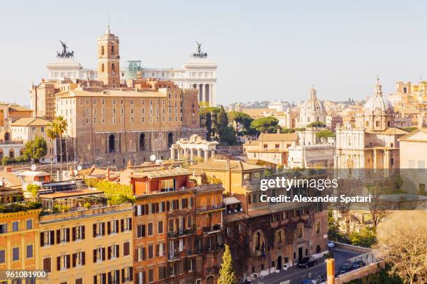 high angle view skyline of rome on a sunny day, rome, italy - vittorio emanuele ii di savoia foto e immagini stock