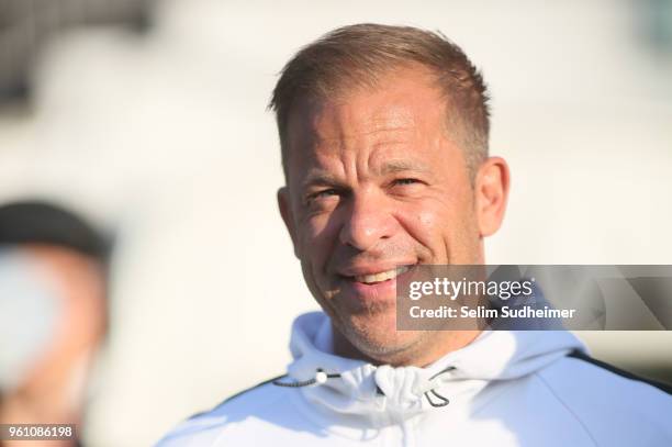 Headcoach Markus Anfang of Holstein Kiel during the Bundesliga Playoff Leg 2 between Holstein Kiel and VfL Wolfsburg at Holstein-Stadion on May 21,...