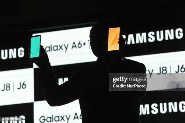 At an event held in Mumbai, India, on 21 May 2018, Mr.Manu Sharma ,Vice president of Samsung India launches Samsung new Galaxy J and A Smartphone...