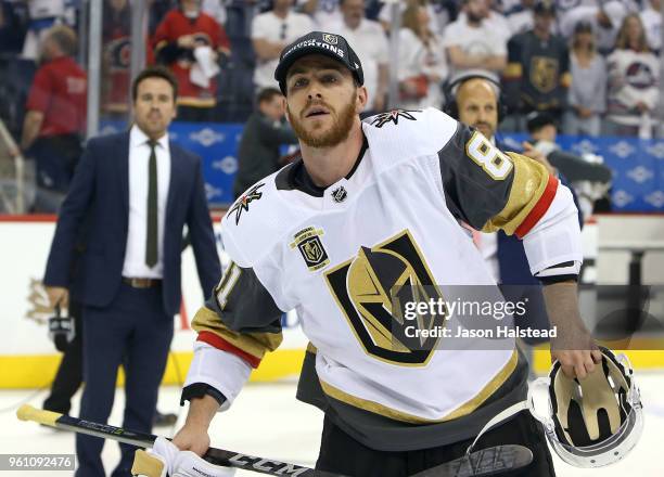 Jonathan Marchessault of the Vegas Golden Knights leaves the ice after defeating the the Winnipeg Jets in Game Five of the Western Conference Finals...