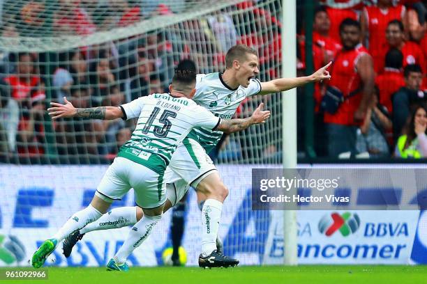 Julio Furch of Santos Laguna celebrates after scoring the first goal of his team during the Final second leg match between Toluca and Santos Laguna...