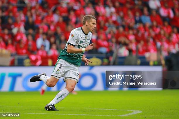 Julio Furch of Santos celebrates after scoring the first goal of his team during the Final second leg match between Toluca and Santos Laguna as part...