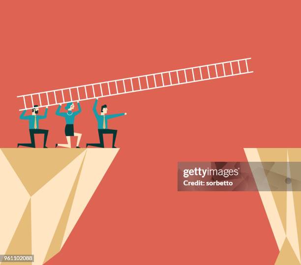 business team using ladder - step challenge stock illustrations