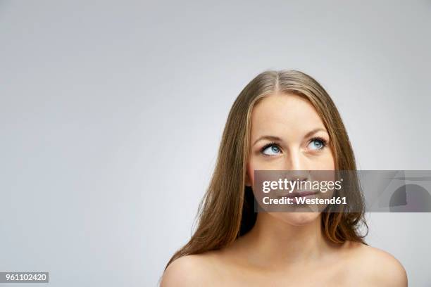 portrait of young woman with long hair - young women no clothes stock pictures, royalty-free photos & images
