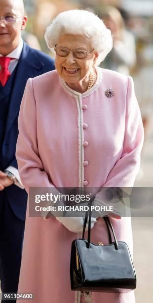 Britain's Queen Elizabeth II visits the 2018 Chelsea Flower Show in London on May 21, 2018. The Chelsea flower show, held annually in the grounds of...