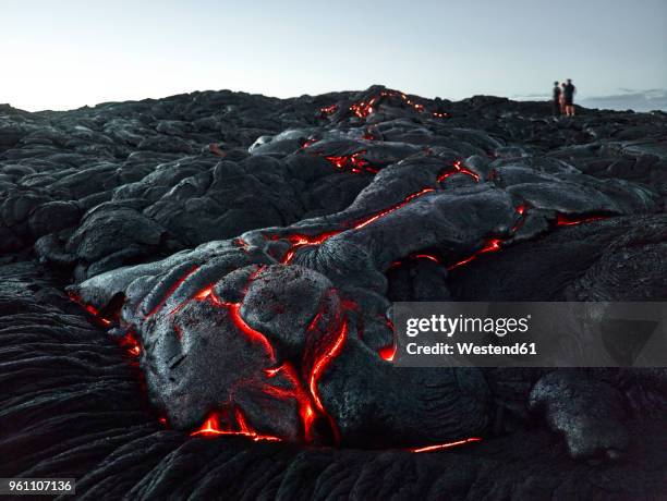 hawaii, big island, hawai'i volcanoes national park, tourists standing on lava field - 夏威夷火山國家公園 個照片及圖片檔