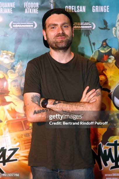 Co-composer of the soundtrack, The Toxic Avenger aka Simon Delacroix attends the "Mutafukaz Paris Premiere at UGC Cine Cite des Halles on May 21,...